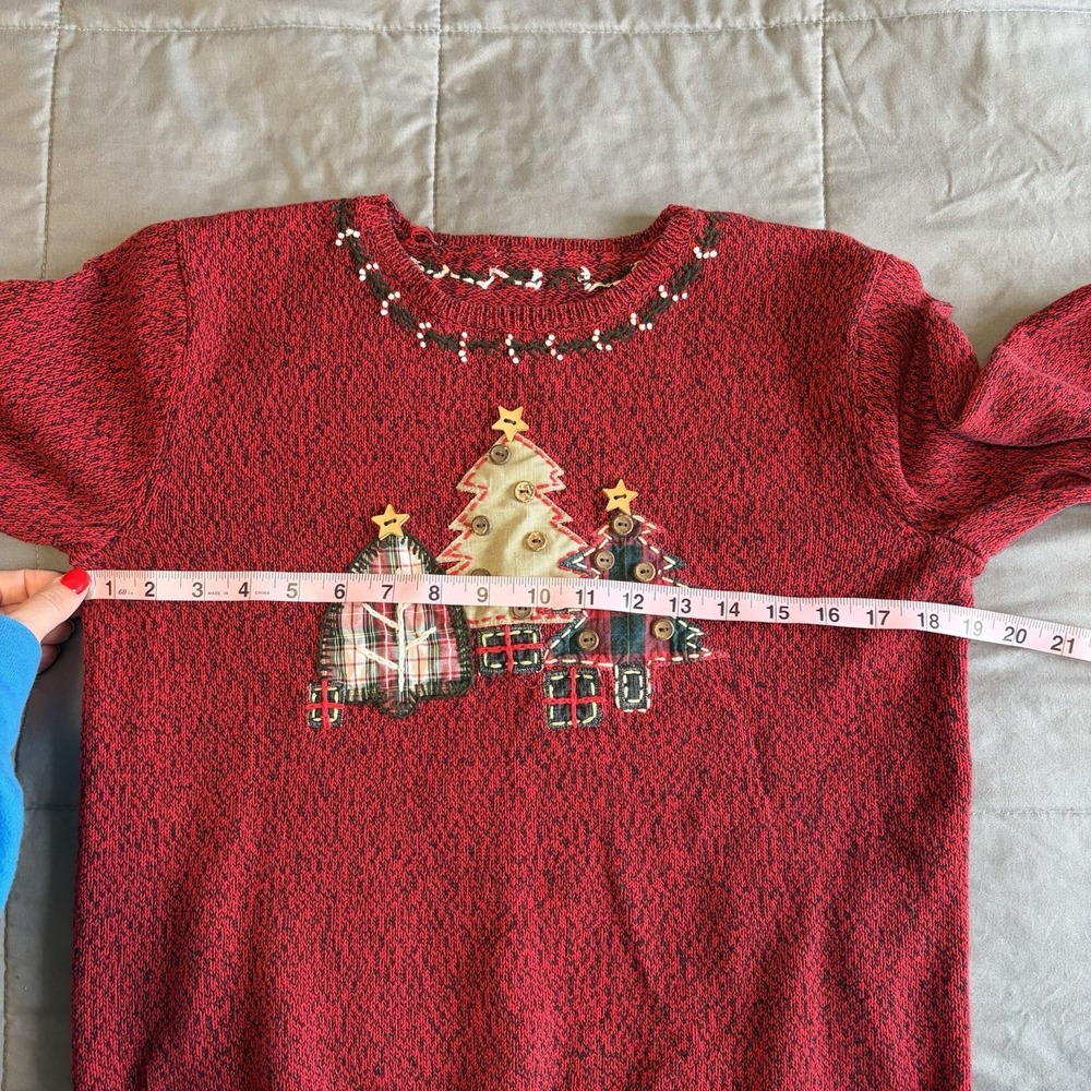 VTG Women's S/M ? Christmas Sweater Button Embroidered Tree Buttons Y2K Cottage - Picture 8 of 10